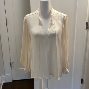 theory cream silk blouse with soft, hollowly sleeves